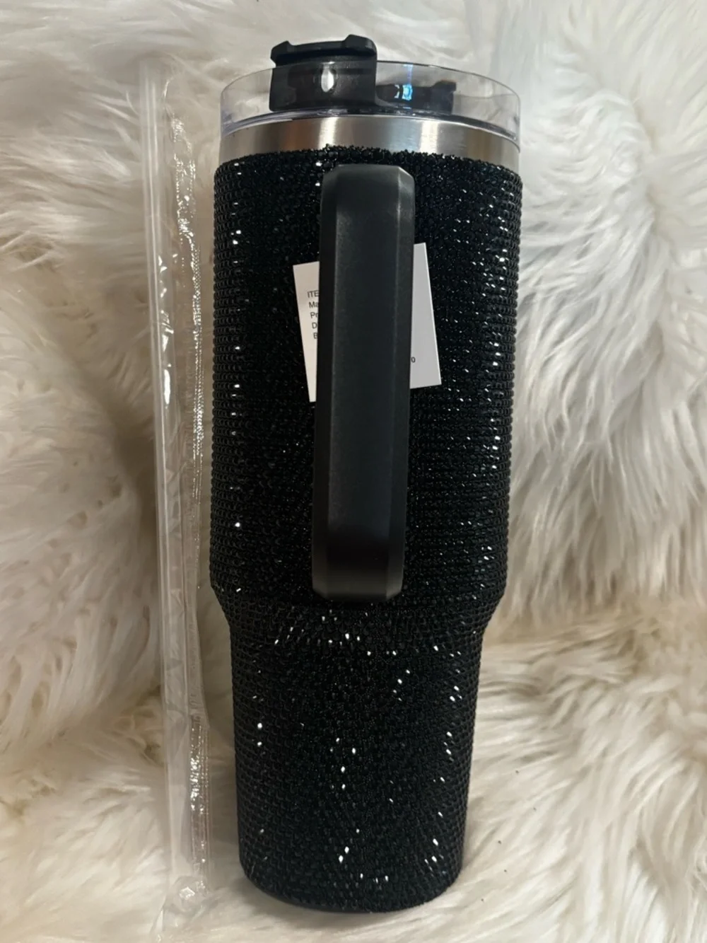 Black Rhinestone Bling Travel Tumbler with Handle 40 oz